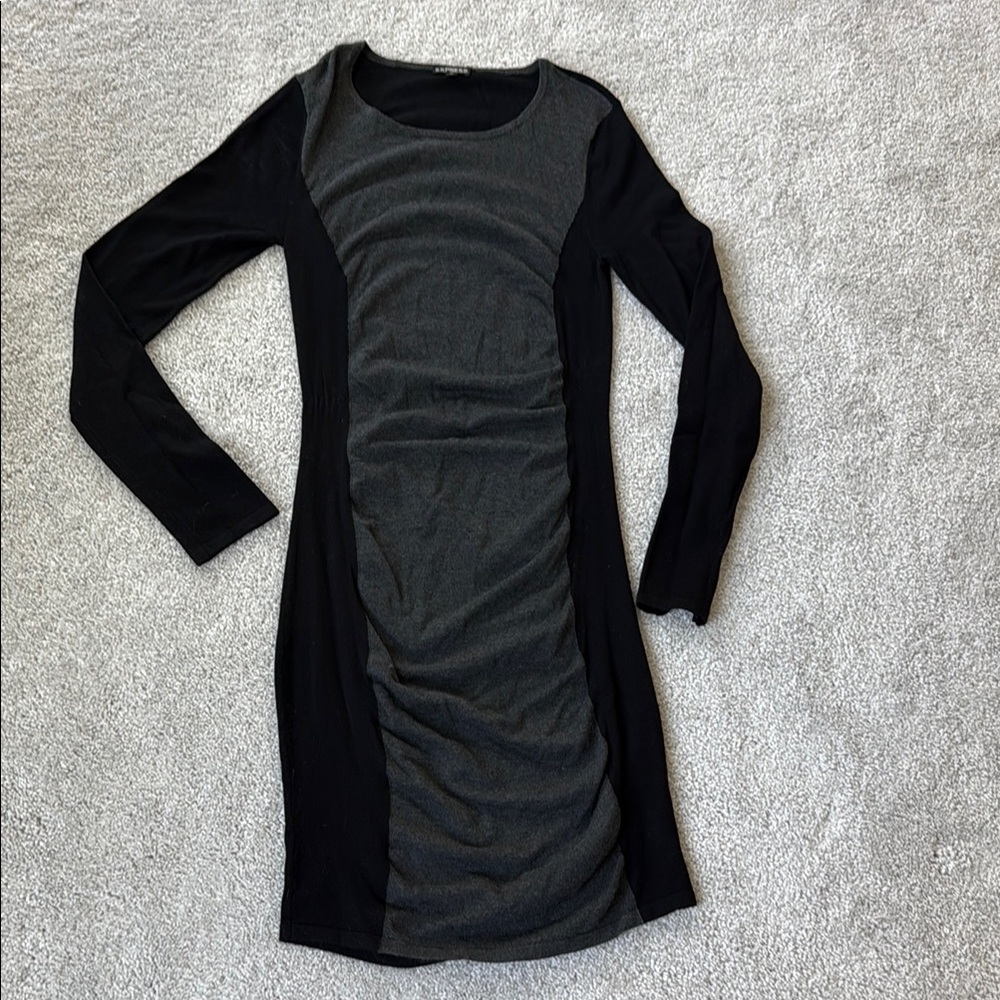 Express Elegant Black and Gray Long Sleeve Dress Size Medium